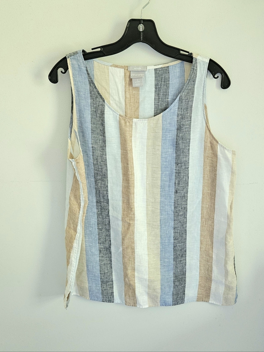 Chico's Stripe Linen No Iron Tank Top